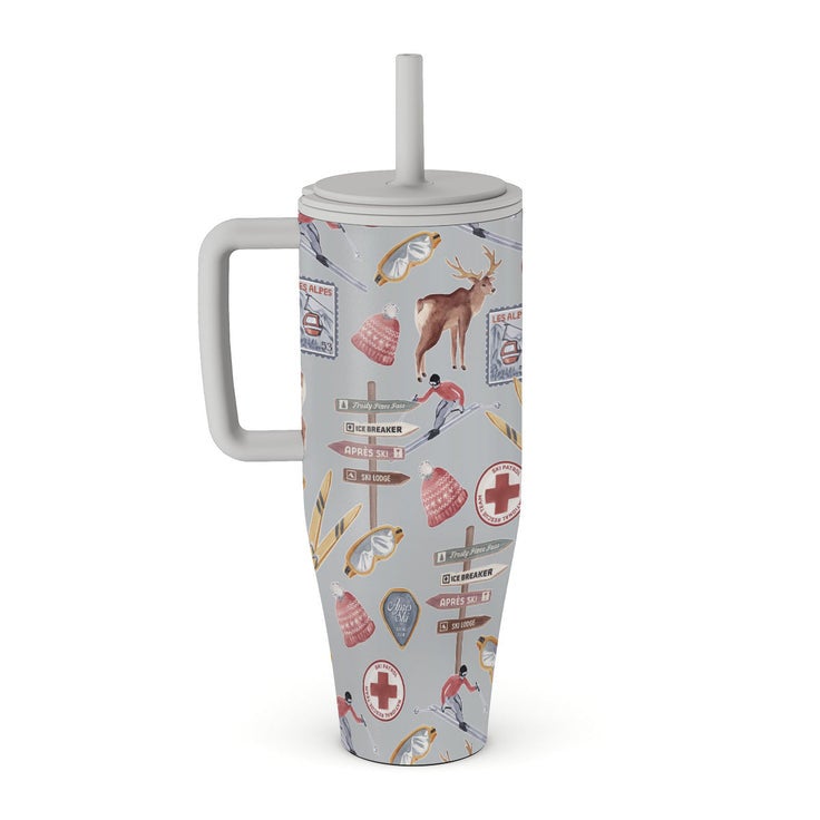 Burga 40oz (1.2L) Insulated Stainless Steel Tumbler with Handle & Leakproof Straw Lid – Double Wall Vacuum Travel Mug, Keeps Drinks Hot up to 12 Hours & Cold All Day, Cup Holder Friendly Reusable Bottle Les Alpes - Image 1
